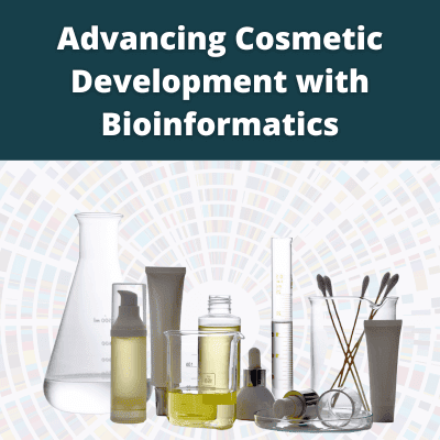 Image shows cosmetic products and laboratory beakers and the text reads 